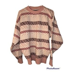 Vintage Able II SKI SWEATER USA Large Chevron Pink Crewneck Pullover Retro